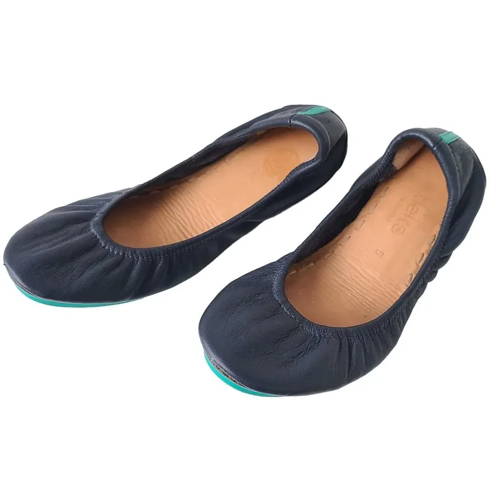 Tieks by Gavrieli California Navy Blue Leather Ballet Flats Foldable Womens Sz 5